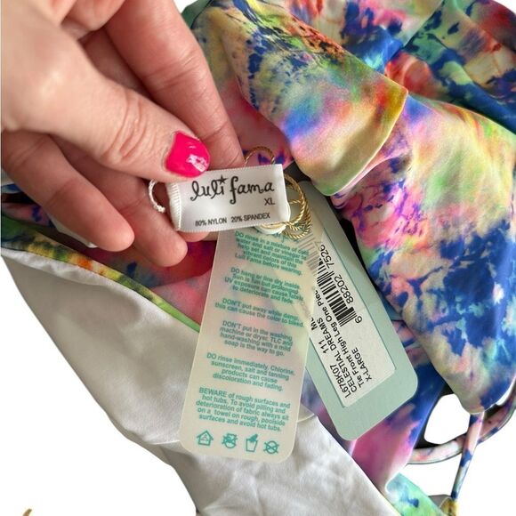 Luli Fama Neon Tie Dye Celestial Dreams Tie Front High Leg One Piece Swimsuit - Picture 11 of 16